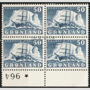 FRIMRKER GRNLAND | 1950 - AFA 33 - Gustav Holm - 50 re bl i 4-blok - Pnt Stemplet