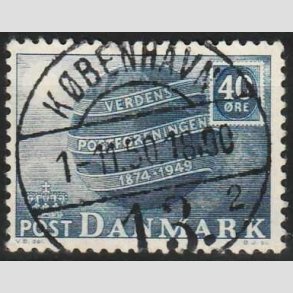 FRIM�RKER DANMARK | 1949 - AFA 316 - Verdenspostforeningen 75 �r - 40 �re bl� - Lux Stemplet 