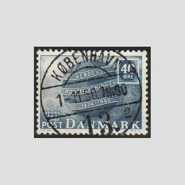 FRIMRKER DANMARK | 1949 - AFA 316 - Verdenspostforeningen 75 r - 40 re bl - Lux Stemplet 
