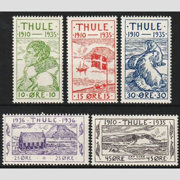 FRIMRKER GRNLAND | 1935-36 - AFA 1-5 - Thule - 10 - 45 re i komplet st - Ubrugt