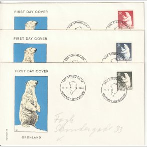 FRIMRKER GRNLAND | 1963-64 - AFA 59-61 - Polarbjrn - 2-10 kr. FDC- Stemplet
