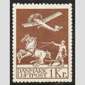 FRIMRKER DANMARK | 1929 - AFA 182 - Gl. Luftpost 1 Kr. brun - Postfrisk