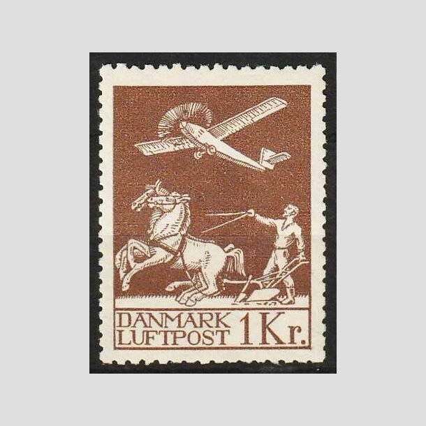 FRIMRKER DANMARK | 1929 - AFA 182 - Gl. Luftpost 1 Kr. brun - Postfrisk