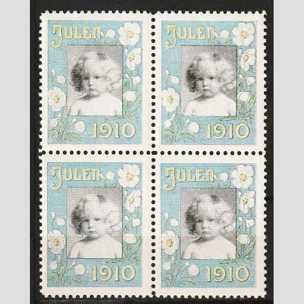 JULEMRKER DANMARK | 1910 - Barnehoved - 4-blok - Postfrisk