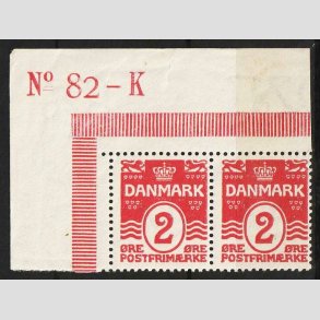 FRIMRKER DANMARK | 1917 - AFA 78A - Blgelinie 2 re rd i par Krone III i par - Postfrisk