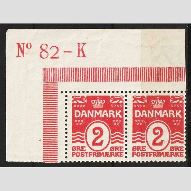 FRIMRKER DANMARK | 1917 - AFA 78A - Blgelinie 2 re rd i par Krone III i par - Postfrisk