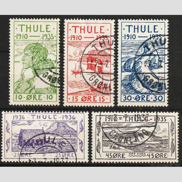 FRIMRKER GRNLAND | 1935-36 - AFA 1-5 - Thule - 10 - 45 re i komplet st - Stemplet
