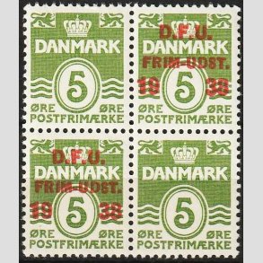 FRIMRKER DANMARK | 1938 - AFA 245 - D.F.U i 4-blok - Postfrisk