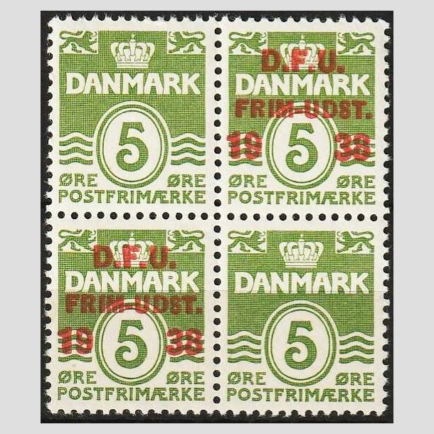 FRIMRKER DANMARK | 1938 - AFA 245 - D.F.U i 4-blok - Postfrisk