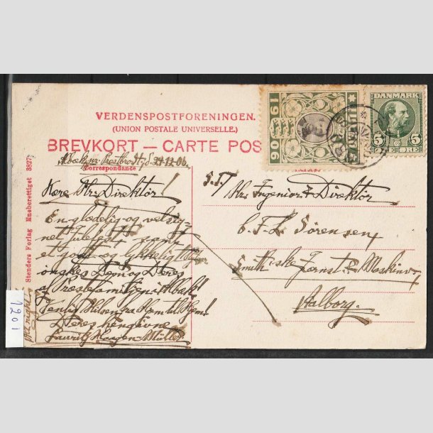JULEMRKER DANMARK | 1906 - Kong Christian IX - P postkort - Stemplet