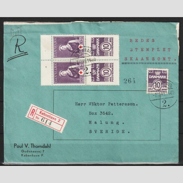 FRIMRKER DANMARK | 1940 - AFA 266 - Stort papirformat - 10 re violet p R brev - Stemplet