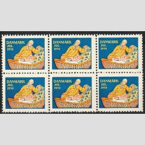 JULEM�RKER DANMARK | 1939 - Mor med barn i kurv - i 6-blok - Postfrisk