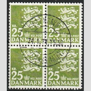 FRIMRKER DANMARK | 1962 - AFA 402 - Rigsvben 25 Kr. grn i 4-blok - Pragt Stemplet 