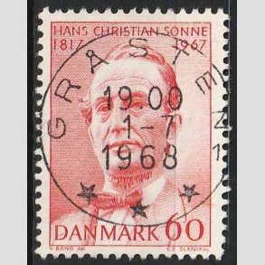 FRIM�RKER DANMARK | 1967 - AFA 466F - H. Chr. Sonne - 60 �re r�d FLOUR - Pragt Stemplet
