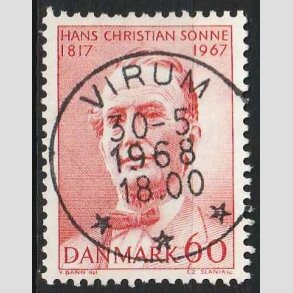 FRIM�RKER DANMARK | 1967 - AFA 466F - H. Chr. Sonne - 60 �re r�d FLOUR - Pragt Stemplet Virum