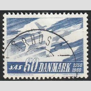 FRIM�RKER DANMARK | 1961 - AFA 391F - SAS 10 �rs jubil�um - 60 �re bl� flour - Pragt stemplet