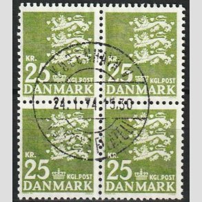 FRIMRKER DANMARK | 1962 - AFA 402 - Rigsvben 25 Kr. grn i 4-blok - Pragt Stemplet 