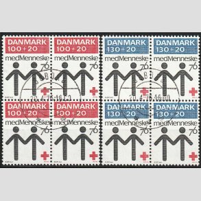 FRIMRKER DANMARK | 1976 - AFA 611,612 - Dansk Rde Kors 100 r. - St i 4-blok - Lux Stemplet