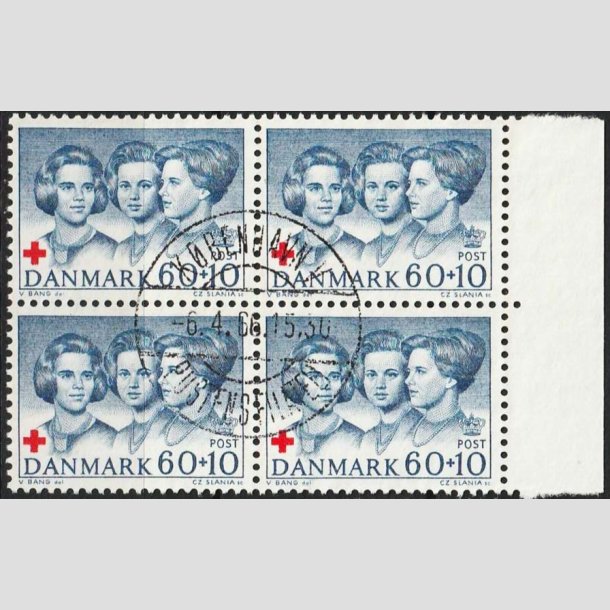 FRIMRKER DANMARK | 1964 - AFA 425F - Dansk Rde Kors - 60 + 10 re i 4-blok - Pragt Stemplet 
