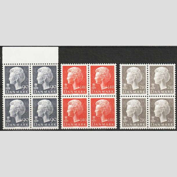 FRIMRKER DANMARK | 1979/80 - AFA 676,698,706 - Dronning Margrethe - 3 stk. 4-blokke - Postffrisk