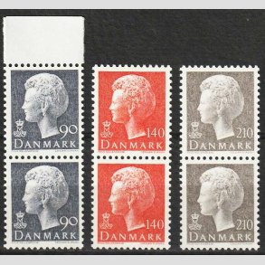 FRIMRKER DANMARK | 1979/80 - AFA 676,698,706 - Dronning Margrethe - 3 stk. par - Postffrisk