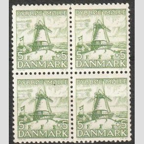 FRIMRKER DANMARK | 1937 - AFA 236 - Dybbl Mlle - 5 + 5 re grn i 4-blok - Postfrisk
