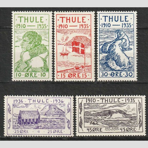 FRIMRKER GRNLAND | 1935-36 - AFA 1-5 - Thule - 10 - 45 re i komplet st - Ubrugt