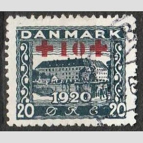FRIMRKER DANMARK | 1921 - AFA 121 - +10 +20 re bl Rde Kors provisorier - Stemplet