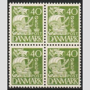 FRIMRKER DANMARK | 1937-40 - AFA 208a - Karavel 40 re grn Type II i 4-blok - Postfrisk AFA 800,-