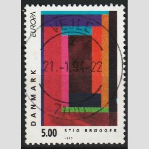 FRIM�RKER DANMARK | 1993 - AFA 1042 - Nutidskunst - 5,00 Kr. flerfarvet - Pragt Stemplet Vejle