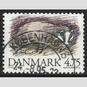 FRIM�RKER DANMARK | 1994 - AFA 1077 - Truede danske dyr - 4,75 Kr. Gr�vling - P�nt Stemplet