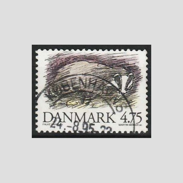 FRIMRKER DANMARK | 1994 - AFA 1077 - Truede danske dyr - 4,75 Kr. Grvling - Pnt Stemplet