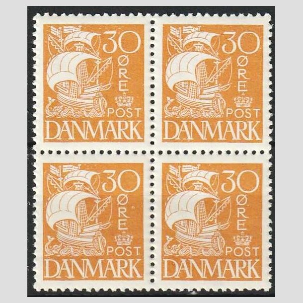 FRIMRKER DANMARK | 1927 - AFA 172 - Karavel 30 re gul i 4-blok - Postfrisk