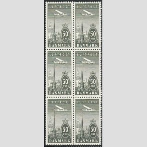 FRIMRKER DANMARK | 1934 - AFA 219 - Ny Luftpost 50 re gr i 6-Blok - Postfrisk