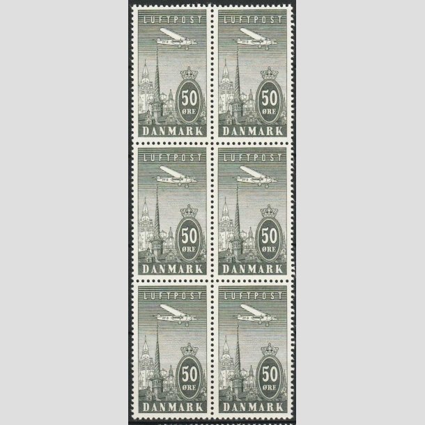 FRIMRKER DANMARK | 1934 - AFA 219 - Ny Luftpost 50 re gr i 6-Blok - Postfrisk