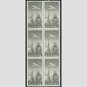 FRIMRKER DANMARK | 1934 - AFA 219 - Ny Luftpost 50 re gr i 6-Blok - Postfrisk