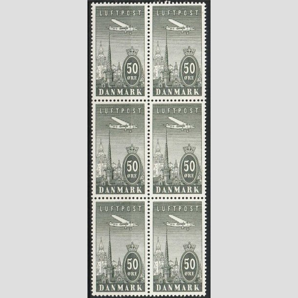 FRIMRKER DANMARK | 1934 - AFA 219 - Ny Luftpost 50 re gr i 6-Blok - Postfrisk