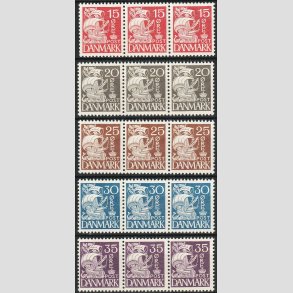 FRIMRKER DANMARK | 1937-40 - AFA 203a-207a - Karavel i 3-striber - Postfrisk
