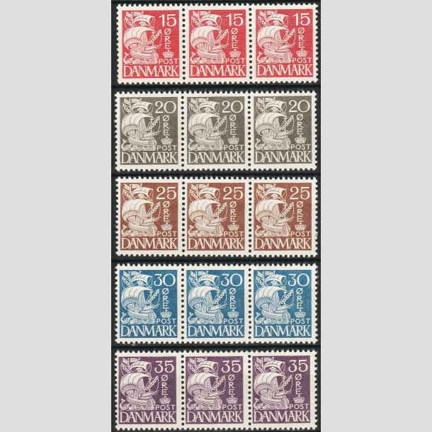 FRIMRKER DANMARK | 1937-40 - AFA 203a-207a - Karavel i 3-striber - Postfrisk