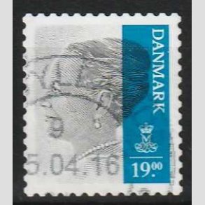 FRIMRKER DANMARK | 2014 - AFA 1802 - Dronning Margrethe II - 19,00 Kr. gr/mrkbl - Pnt Stemplet 