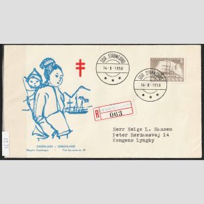 FRIMRKER GRNLAND | 1958 - AFA 41 - Gustav Holm - 5 kr. p FDC - Stemplet Sdr. Stmfjord