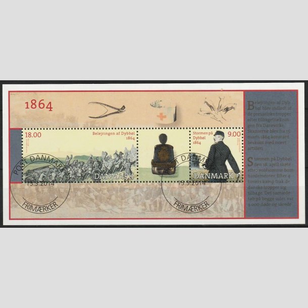 FRIMRKER DANMARK | 2014 - AFA 1772A - Dybbl 1864 - Miniark 27,00 Kr. flerfarvet - Pragt Stemplet 