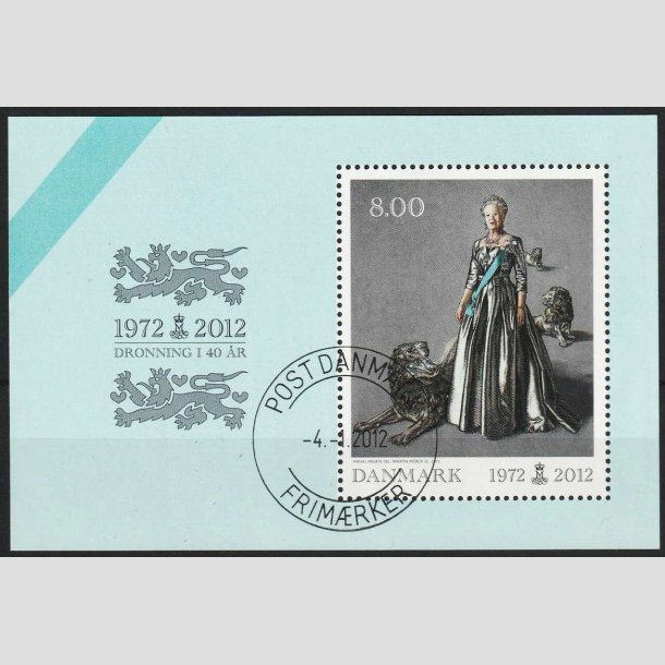 FRIMRKER DANMARK | 2012 - AFA 1695A - Dronning i 40 r - Kr. 8,00 Miniark - Pragt Stemplet 