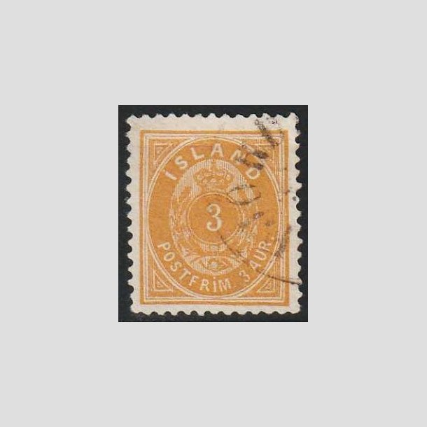 FRIMRKER ISLAND | 1896-97 - AFA 12B - 3 aur gul "lille 3 tal" tk. 12 3/4 - Stemplet