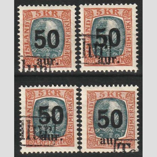 FRIMRKER ISLAND | 1925 - AFA 113 - Provisorier - 50 aur/5 kr. brun/gr x 4 - Tollur Stemplet