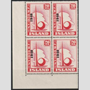 FRIMRKER ISLAND | 1940 - AFA 219 - Verdensudstilling overtryk 1940 - 20 aur i 4-blok - Postfrisk