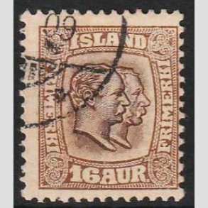 FRIMRKER ISLAND | 1907 - AFA 55 - Chr. IX og Frederik VIII - 16 aur brun tk. 12 3/4 - Stemplet 