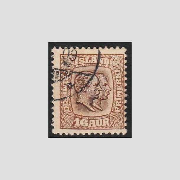 FRIMRKER ISLAND | 1907 - AFA 55 - Chr. IX og Frederik VIII - 16 aur brun tk. 12 3/4 - Stemplet 