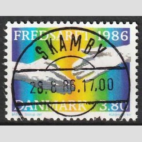 FRIM�RKER DANMARK | 1986 - AFA 857 - FN�s freds�r - 3,80 Kr. flerfarvet - Lux Stemplet Skamby