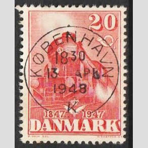 FRIM�RKER DANMARK | 1947 - AFA 303 - Danske jernbane 100 �r - 20 �re r�d - Pragt Stemplet